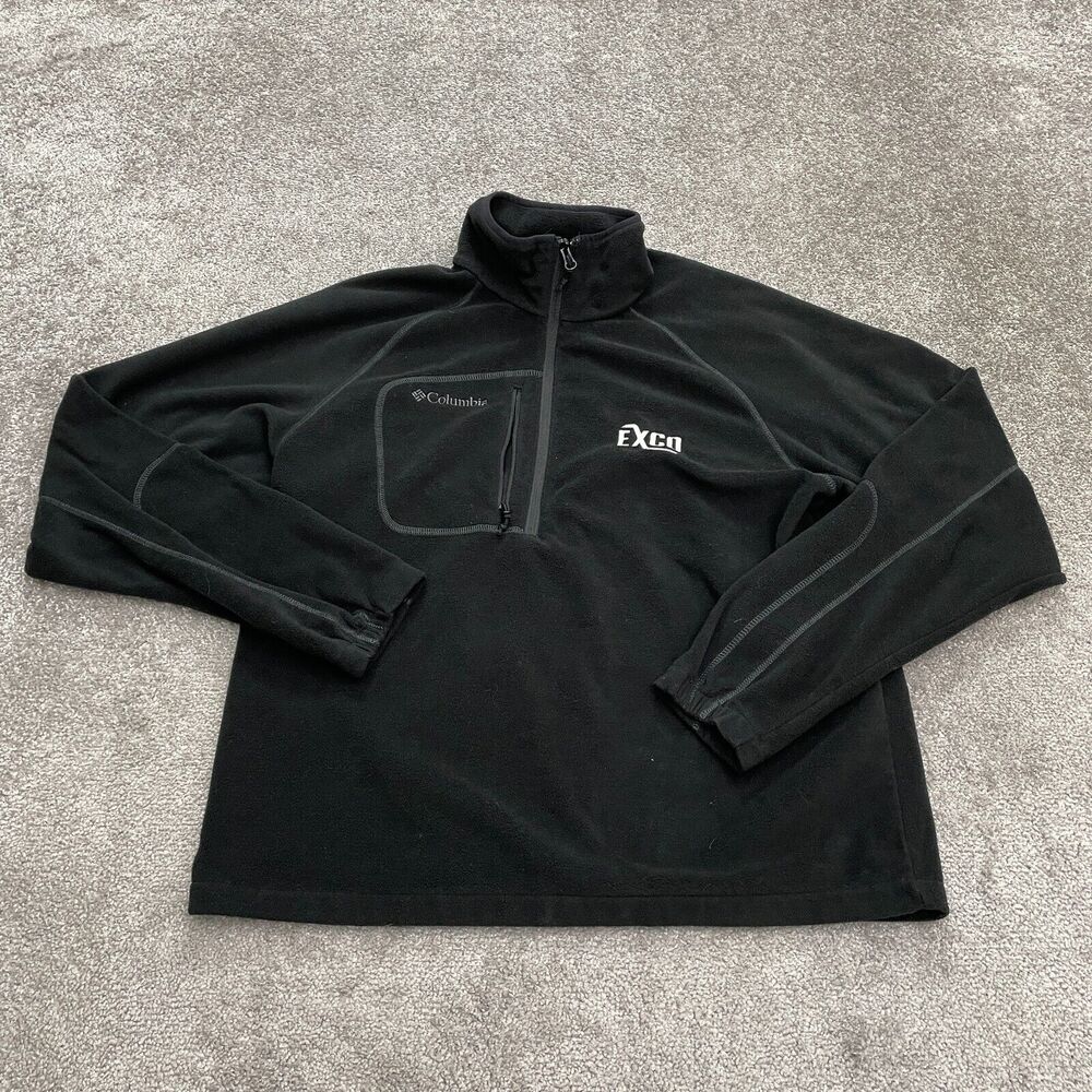 Columbia Exco Fleece Jacket Mens Large Black 1/4 Zip High Neck Outdoor Hiking